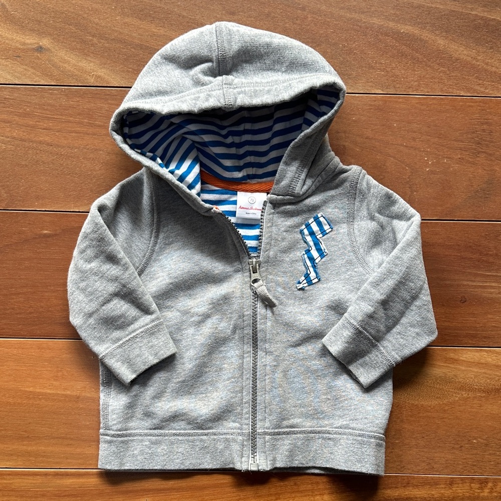 Hanna Andersson Gray Hoodie with Blue and Orange Stripes 6-12m